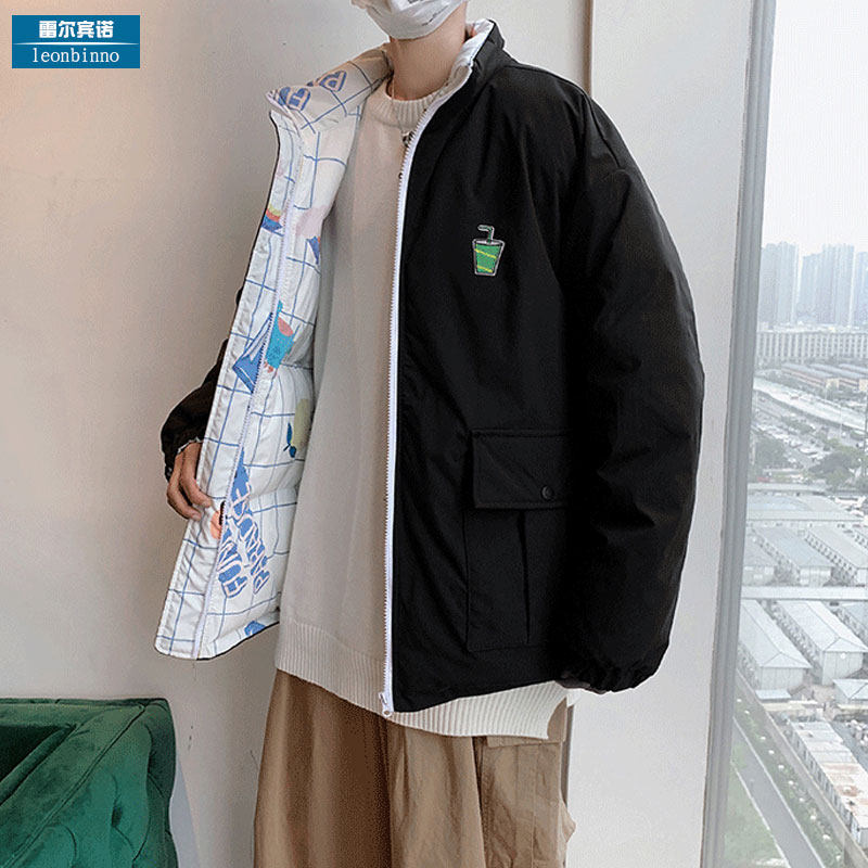 Double-sided cotton-padded men's tide brand loose and simple large pocket down padded jacket thickened couple padded jacket winter jacket men