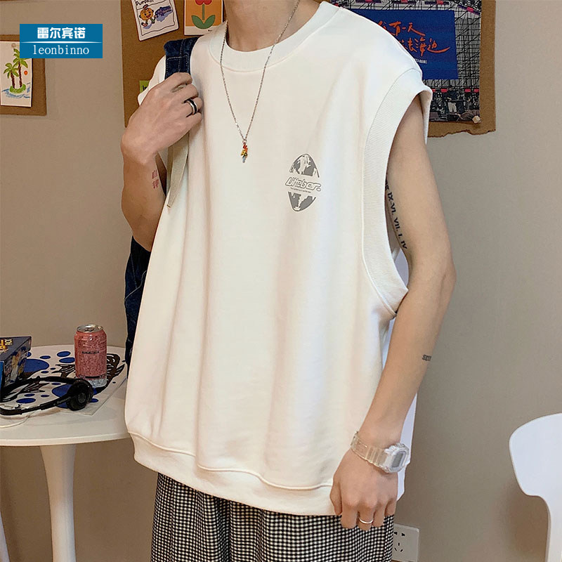 Round Collar Vest Man Sleeveless T-shirt Training Basketball Suit Tide Card Summer Oversize Korean Version Printed Loose Jacket