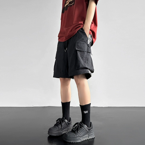 Съемные летние шелковые тонкие штаны, шорты для отдыха, парашютист, в американском стиле, свободный крой