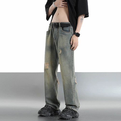 Летние тонкие ретро джинсы, штаны, в американском стиле, свободный прямой крой
