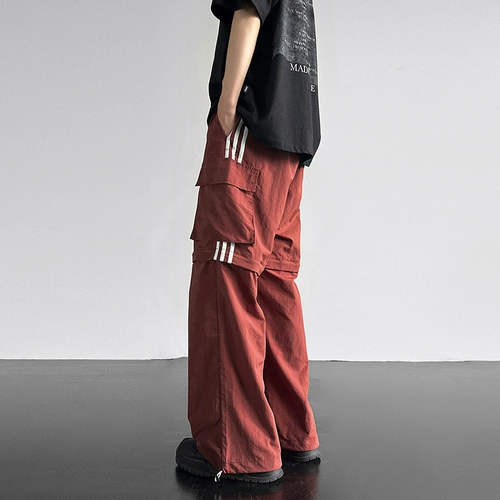 Съемные летние шелковые тонкие штаны, шорты для отдыха, парашютист, в американском стиле, свободный крой