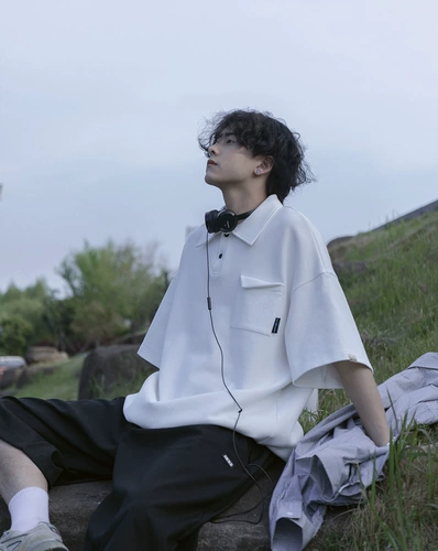 Японская футболка polo, дизайнерская рубашка для отдыха для влюбленных, оверсайз, тренд сезона, короткий рукав