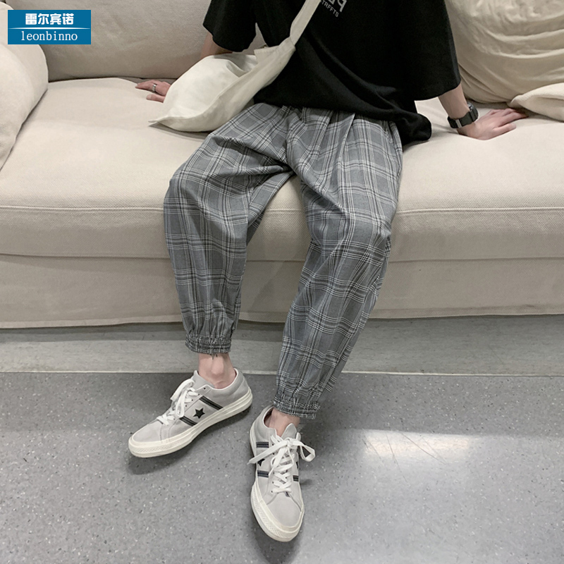 Retro plaid pants men's spring and autumn all-match loose ins tide brand casual pants couple sports nine-point pants men