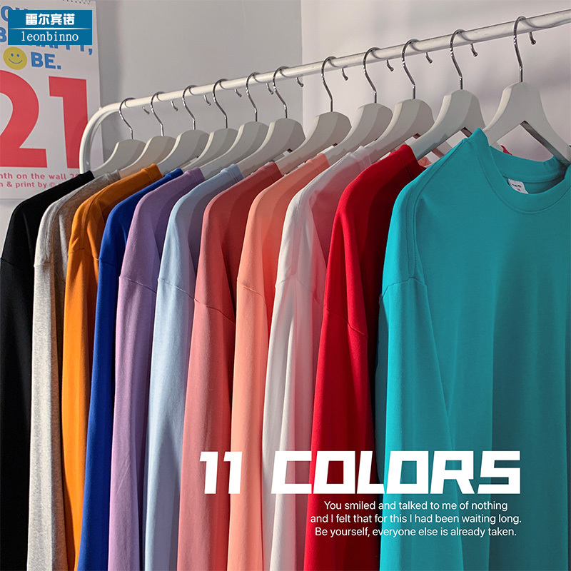 Klein Blue Round Neck Long-Sleeve T-Shirt for Men, Spring and Summer Loose Casual Couple's Base Shirt, High Street Trendy ins Top