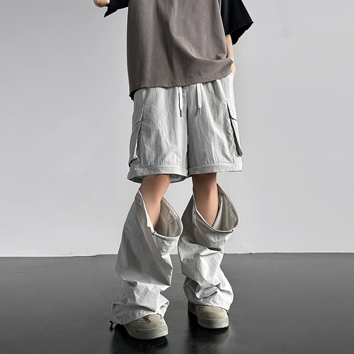 Съемные летние шелковые тонкие штаны, шорты для отдыха, парашютист, в американском стиле, свободный крой