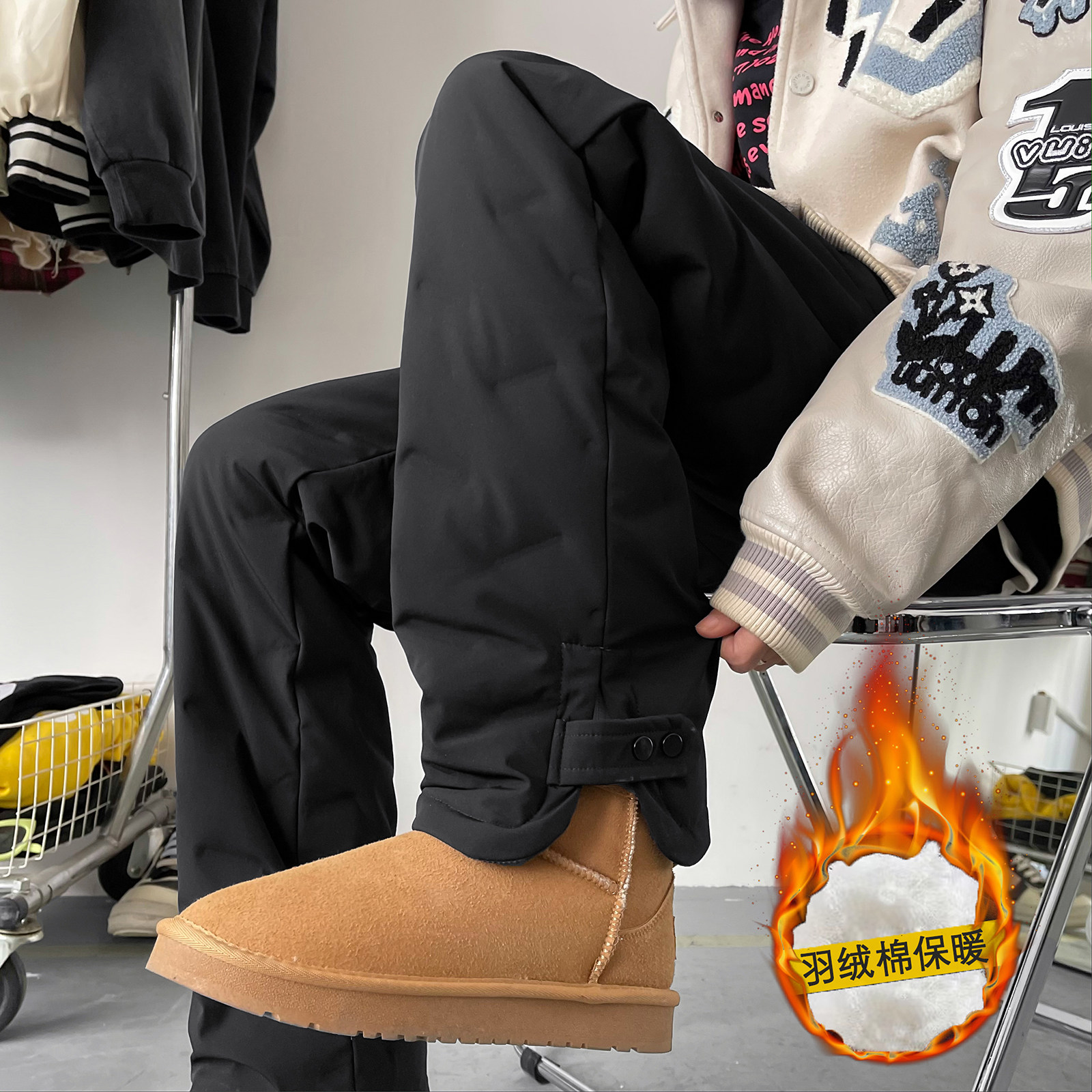 Down cotton pants men outside wearing winter skiing to thicken and warm northeast windproof and waterproof chill vanguard workwear pants lady-Taobao