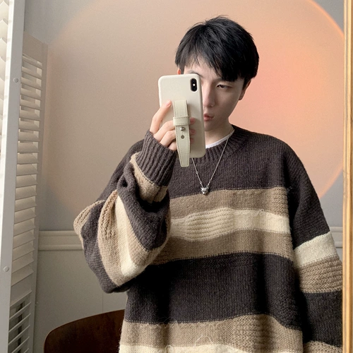 Демисезонный свитер, дизайнерская трикотажная куртка для влюбленных, оверсайз, увеличенная толщина, тренд сезона, круглый воротник