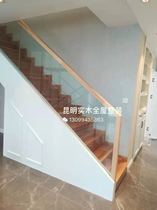 Stairs and balcony guardrails frameless glass stainless steel handrails brushed anti-fingerprint solid wood slot connection accessories