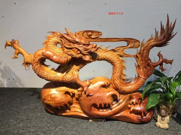 Laos rosewood root carved dragon ornaments lucky solid wood Zodiac Dragon Feng Shui Town house Living room office Mahogany gifts