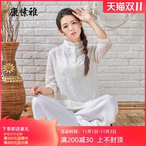 Kang Ya Ya Zen Nunty Female Summer Cotton Yoga Clothing Set White Zen Clothing Chinese Style Meditation