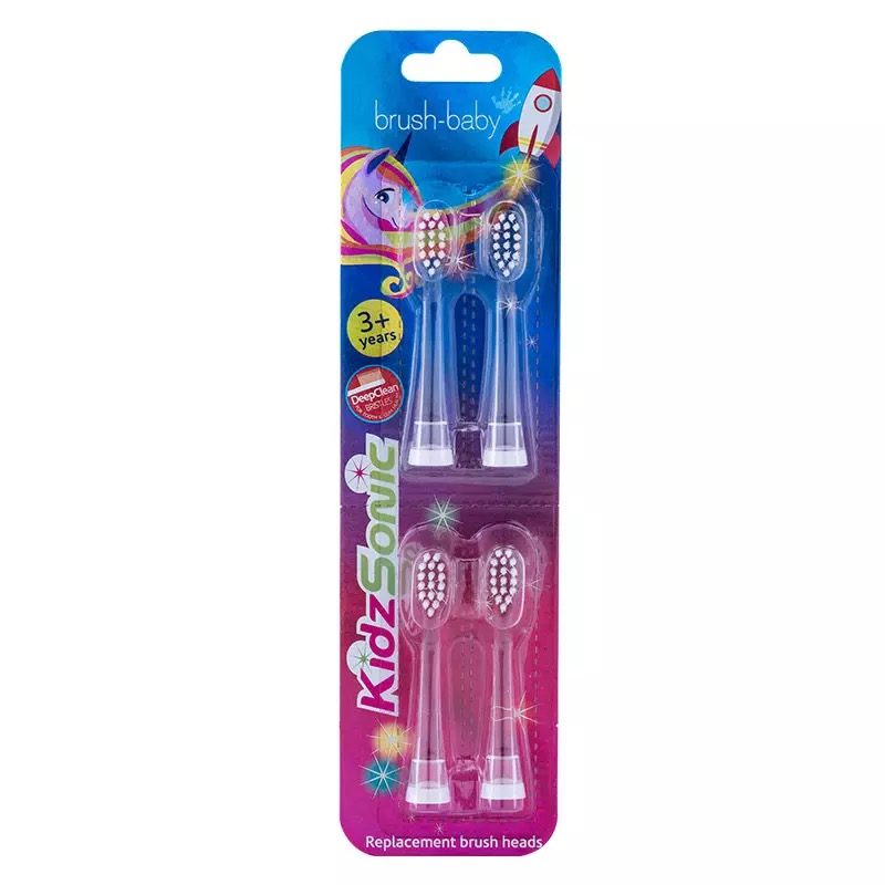 brushbaby 3-6 years old 4-pack suitable for kidzsonic series electric toothbrushes