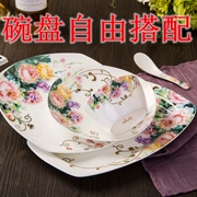 Jingdezhen xương Trung Quốc bộ đồ ăn hộ gia đình đặt bát cơm bát đĩa món ăn bát cá bát đĩa sâu đĩa tấm phẳng - Đồ ăn tối