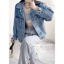 Light blue denim coat women spring and autumn 2021 New Korean version of loose vintage short jacket jacket early spring