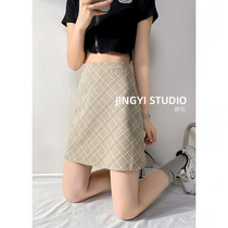 Plaid skirt womens summer 2021 Spring and Autumn New High waist slim versatile bag hip one step short skirt spring