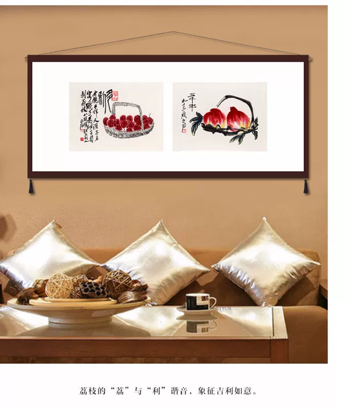 Trang trí nhà hàng Qi Baishi Tấm thảm mới Trung Quốc Sofa Tranh treo tường Tấm thảm phòng ngủ Vải đầu giường Litchi Shou Tao Tranh Trung Quốc - Tapestry