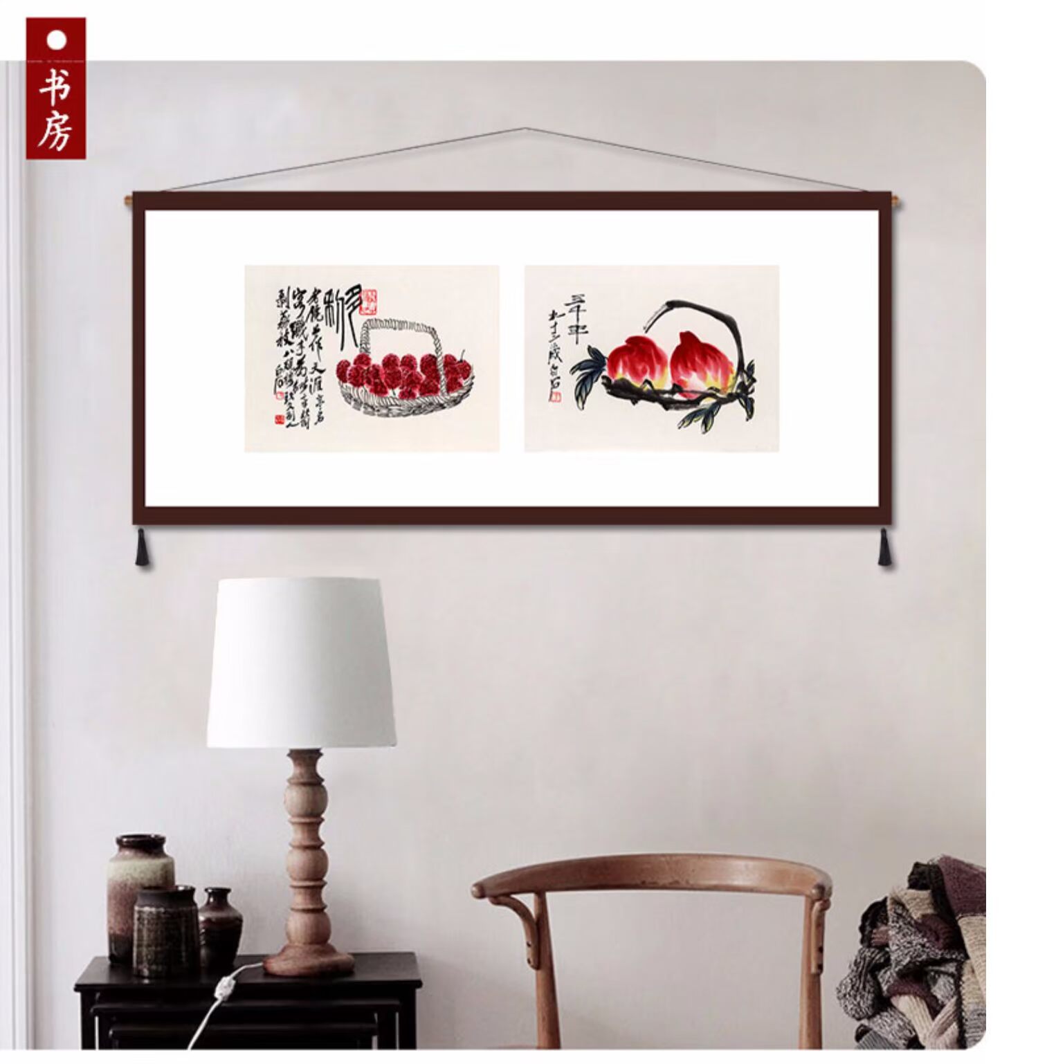 Trang trí nhà hàng Qi Baishi Tấm thảm mới Trung Quốc Sofa Tranh treo tường Tấm thảm phòng ngủ Vải đầu giường Litchi Shou Tao Tranh Trung Quốc - Tapestry thảm treo đầu giường