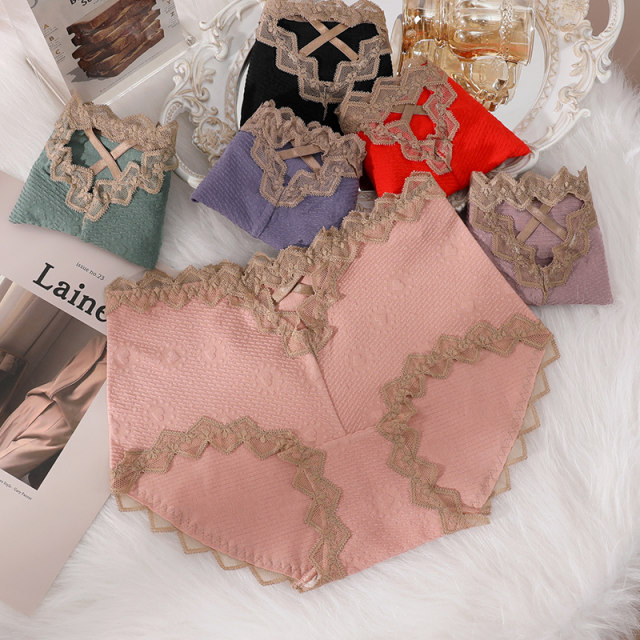 Lace ຂະຫນາດໃຫຍ່ຂະຫນາດກາງແອວ underwear ແມ່ຍິງ sexy ໃຫມ່ຝ້າຍບໍລິສຸດ antibacterial seamless tummy ການຄວບຄຸມຂະຫນາດໃຫຍ່ສັ້ນສີແດງ