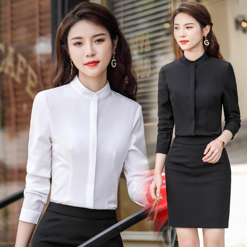 Small Stand-Up Collar Professional White Shirt Women's Long-Sleeved 2022 Autumn New Formal Design Niche Elegant Round Neck Summer Shirt Small Stand-Up Collar Professional White Shirt Women's Long-Sleeved 2022 Autumn New Formal Design Niche Elegant Round Neck Summer Shirt