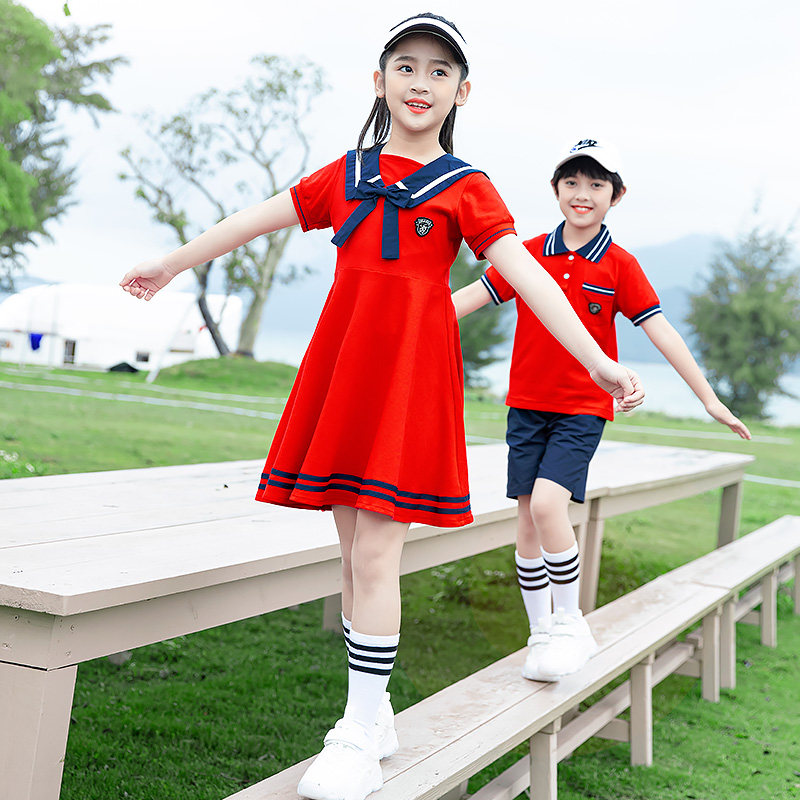 Kindergarten garden dress summer neutral school uniform UK style children performing sportswear cotton suit