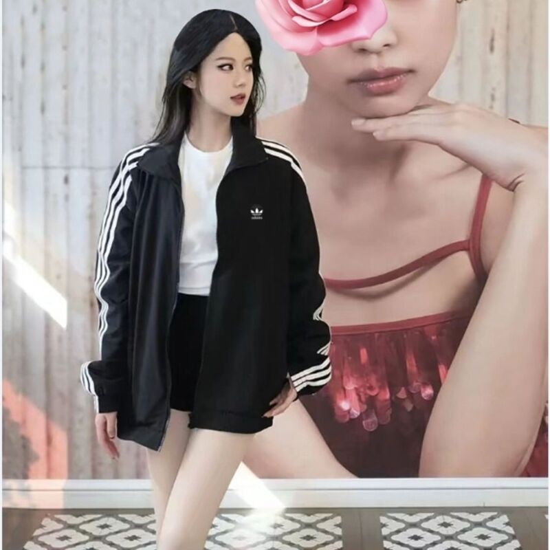 Outlet Sports Jacket with Three Stripes, Popular Women's Casual Striped Stand-Up Collar Zipper Long-Sleeve Jacket Kb2466