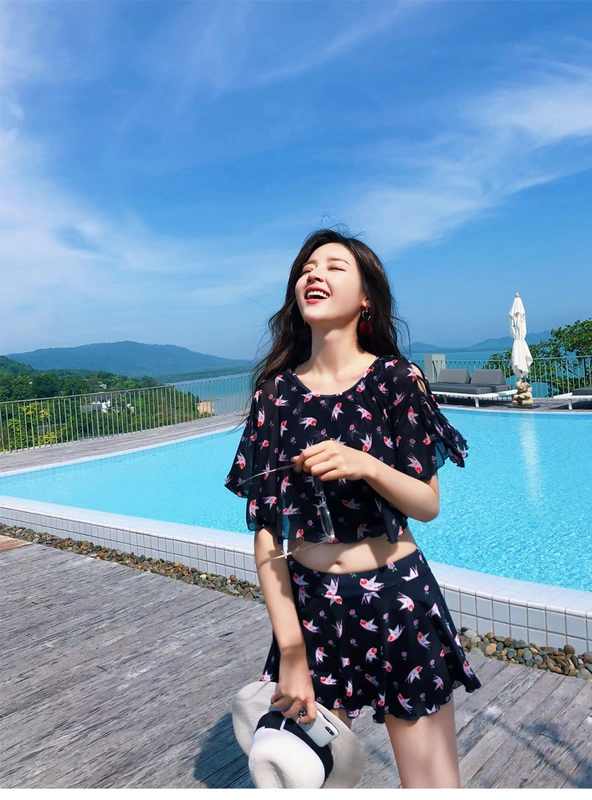 Áo tắm cỡ lớn nữ 200 cân bọc thịt bảo thủ bảo thủ che bụng giảm béo mm sinh viên gợi cảm bơi nhỏ tươi - Bộ đồ bơi hai mảnh