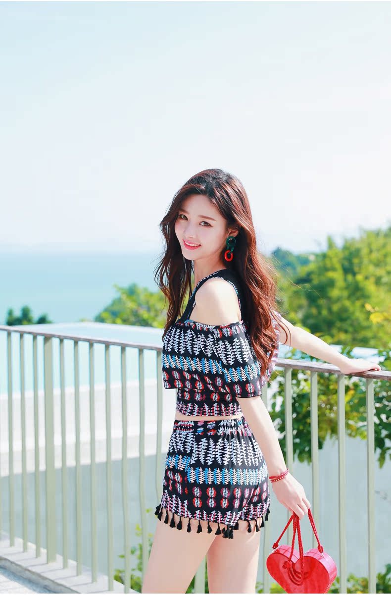 Áo tắm nữ ba mảnh kích thước lớn chất béo mm che bụng thon gọn gợi cảm tụ tập bảo thủ nhỏ nóng bỏng mùa xuân nóng bỏng áo tắm - Bộ đồ bơi hai mảnh bikini 2 mảnh màu đen	