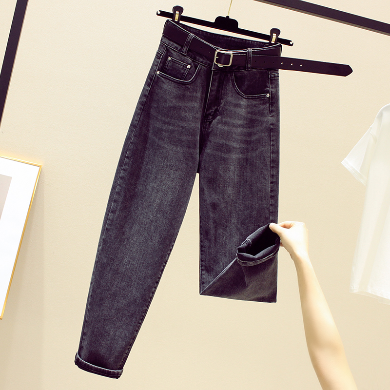 South Korea's high - waist jeans nine points in 2020 new autumn black Harlen pants straight tube loose daddy pants