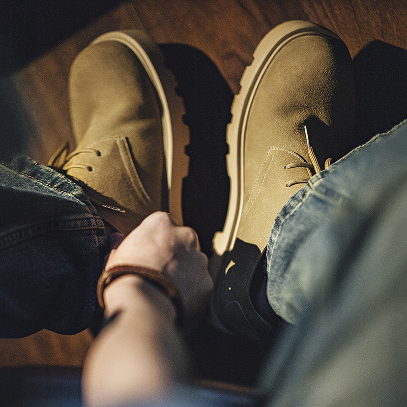 Mra Sand-Colored Mickey Derby Shoes for Men, Spring and Autumn Round-Toe Retro Work Shoes, Casual Leather Shoes, Suede Thick-Soled Large-Toe Shoes