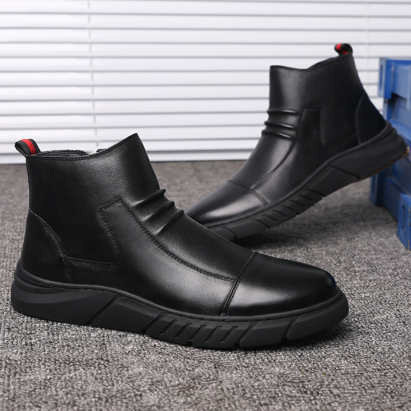 Trendy shoes autumn and winter new high-top men's leather shoes British style wild leather boots men's leather Korean version of casual Martin boots men