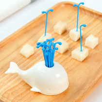 W cute beluga fountain fruit fork set creative animal whale fruit sign fashion small fork 16