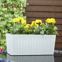 Yinshan indoor plastic rectangular flowerpot creative lazy person automatic water absorption desktop bamboo multi-meat green plant potted