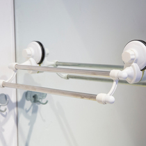 Yo-yo Stainless Steel Double Pole Suction Cup Wool Towel Rack Shelve Bathroom Toilet Free of perforated wall-mounted bath towels