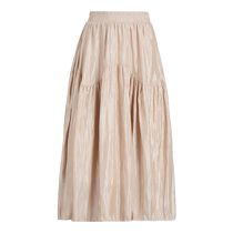 Summer thin pleated skirt for women 2024 new high-waisted loose mid-length versatile elegant large hem A-line skirt