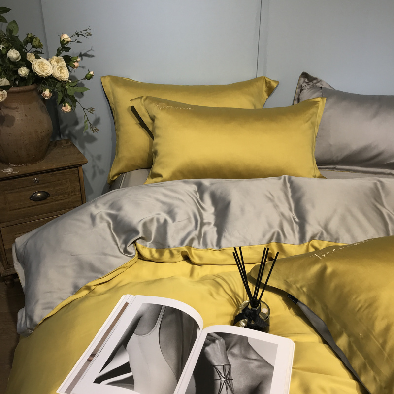 Màu đơn giản 90 đôi hai mặt Lysell Tencel bốn mảnh băng mùa hè lụa mùa hè lụa ngủ mượt - Bộ đồ giường bốn mảnh chăn ga gối đệm đẹp