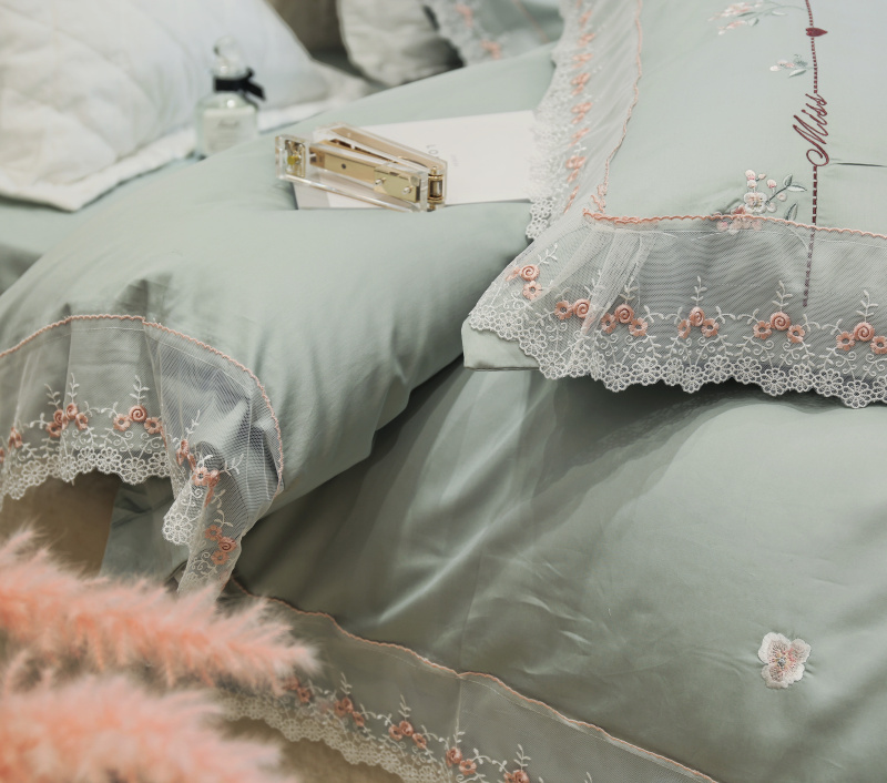 Phong cách mục vụ hoa oải hương 60 Ai Cập dài chủ yếu cotton bốn mảnh mùa xuân và mùa hè bông thêu ren - Bộ đồ giường bốn mảnh bộ ga gối everon
