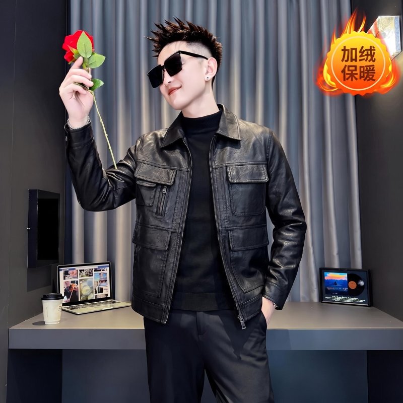 155 Extra Small Size Fleece-Lined Warm Leather Jacket for Men, Slim Fit S Size for Short Individuals, 160 Biker Windproof Leather Jacket XS Coat