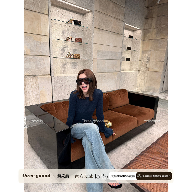 Three Goood Yin Sanji Mohair Ripped Long-Sleeve Frayed Edge Inner Layer Women's Autumn Lazy Vibe Knit Sweater Three Goood Yin Sanji Mohair Ripped Long-Sleeve Frayed Edge Inner Layer Women's Autumn Lazy Vibe Knit Sweater