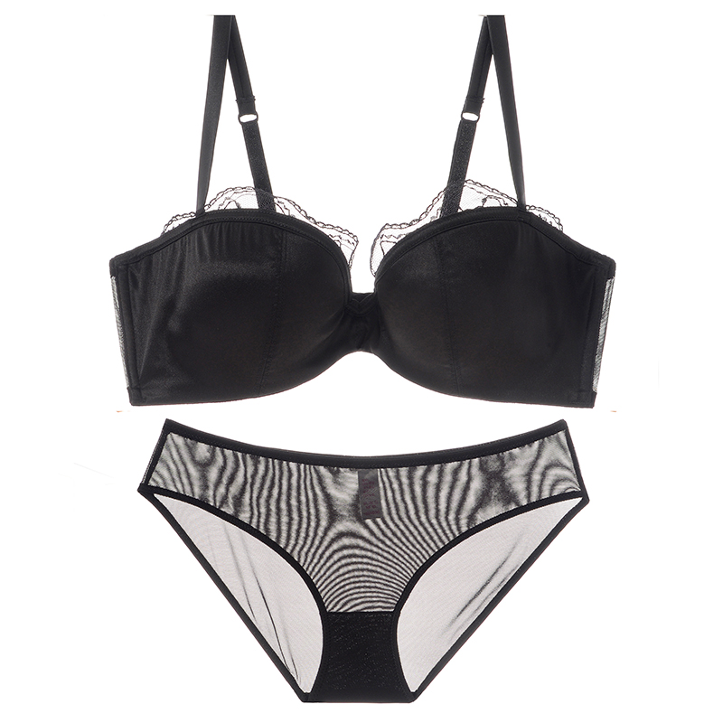 Black [Suit]Girls' house sexy Smooth surface lesbian  Underwear ma'am skin colour Bras Thin There are steel rings Bra bra Big size