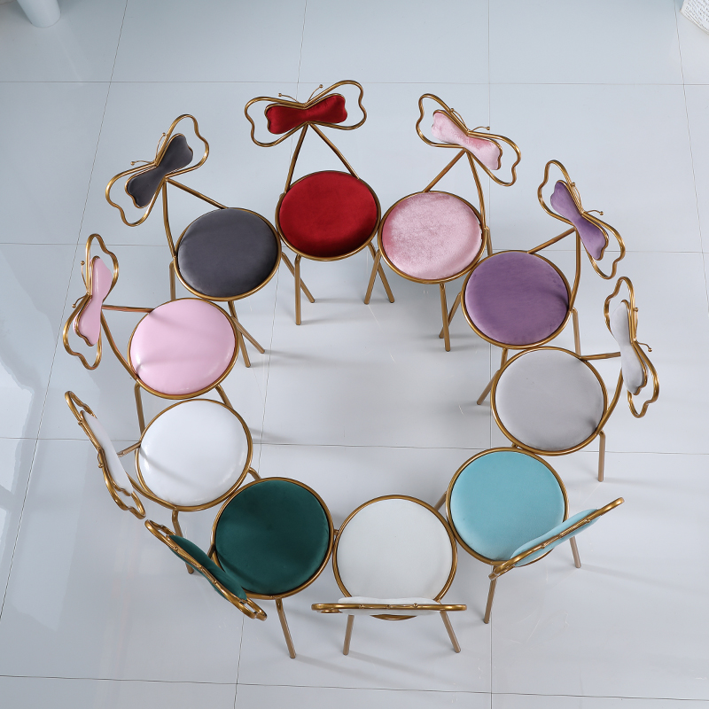 Bedroom dressing and makeup stool ins net red Nordic girl bow home dining chair backrest manicure iron chair