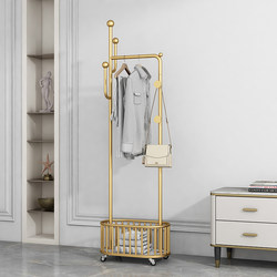 Wheeled Movable Clothes Rack Floor-Standing Bedroom Storage Clothes Rack Modern Minimalist Multi-Functional For Home New Chinese Style Coat Rack
