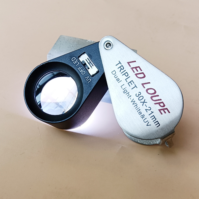 Magnifier 30x 21 mm triple optical glass HD ring UV violet white light identification jewelry play