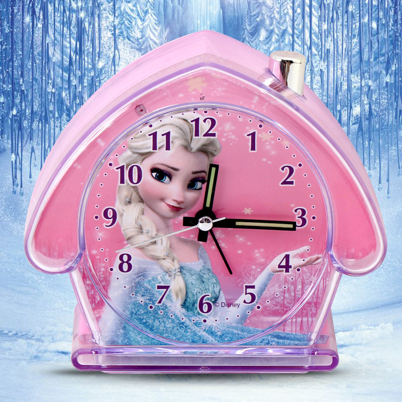 Frozen silent children's alarm clock Music creative night light Bed head small alarm clock Student bedroom cartoon clock cute