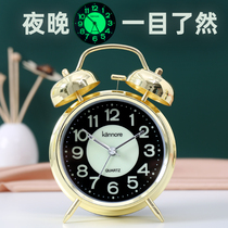 Student with headboard Bedroom brief Night Light Silent Alarm Clock Metal Bells Children Creative Clock Personality Bedroom Bell
