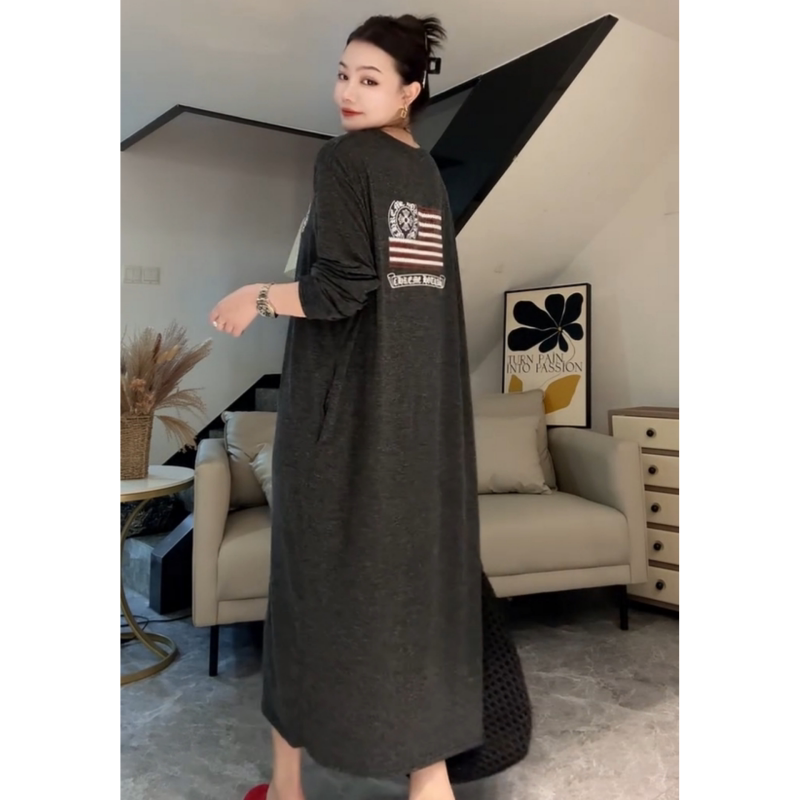 Relaxed Casual Sanskrit Print Long-Sleeved Dress for Women 2026 Autumn New Fashion Loose Long Skirt Trendy Relaxed Casual Sanskrit Print Long-Sleeved Dress for Women 2026 Autumn New Fashion Loose Long Skirt Trendy
