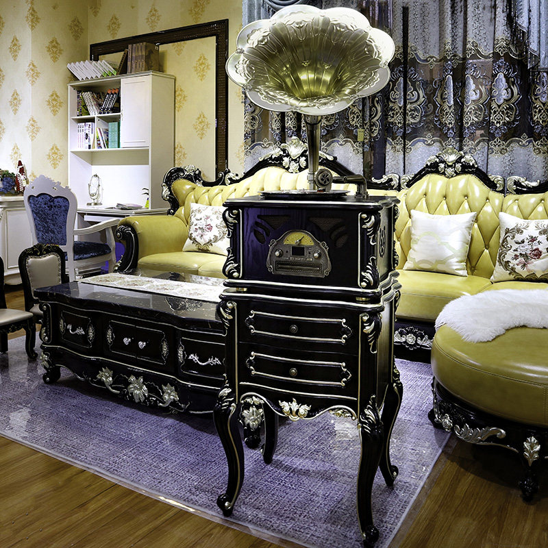 Виниловый проигрыватель 留声机老式复古客厅欧式黑胶唱片机复古大喇叭电唱机音响a10棕色