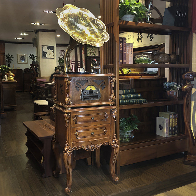 Виниловый проигрыватель 留声机老式复古客厅欧式黑胶唱片机复古大喇叭电唱机音响a10棕色