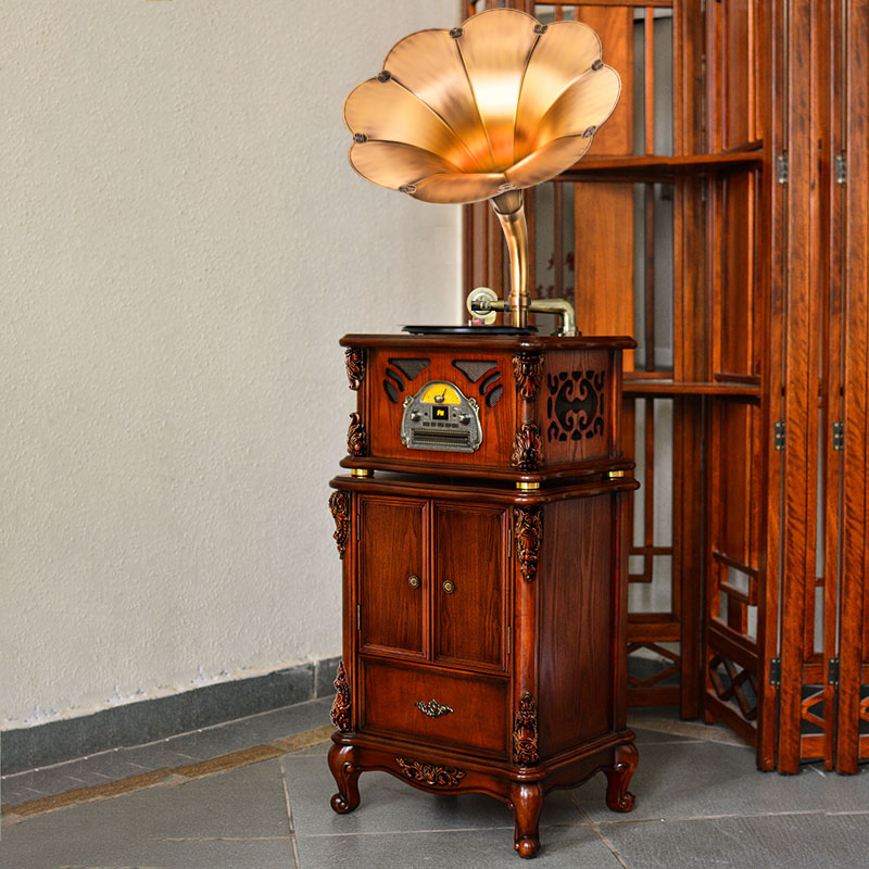 Máy ghi âm vinyl máy hát châu Âu retro cổ điển sừng lớn máy ghi âm âm thanh cổ điển phòng khách trang trí cổ điển - Máy hát 	máy nghe nhạc chạy đĩa than	