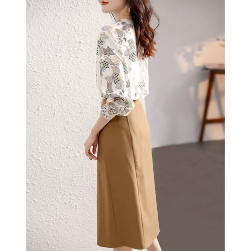 Брендовая рубашка, юбка, комплект, V-образный вырез