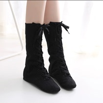 Dance shoes womens soft-soled practice shoes teachers shoes steel pipe mens black lace-up high-top extended canvas long-barreled jazz boots