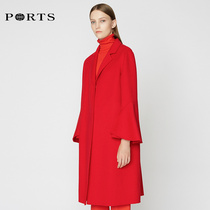 PORTS Ppose womens dress Fall red commute with long fur coat overcoat LA9C040GZF013